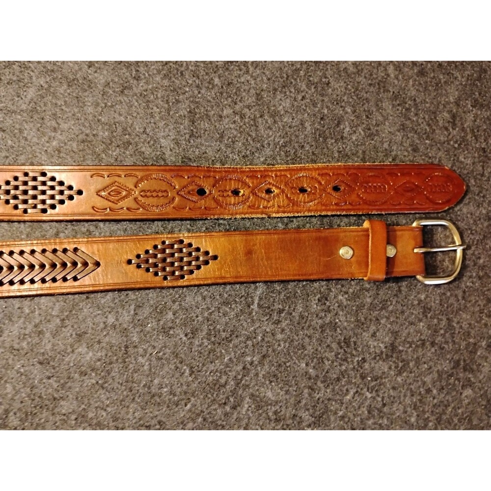 Vintage Men's Western Leather Belt Size 44 Mexico Brown